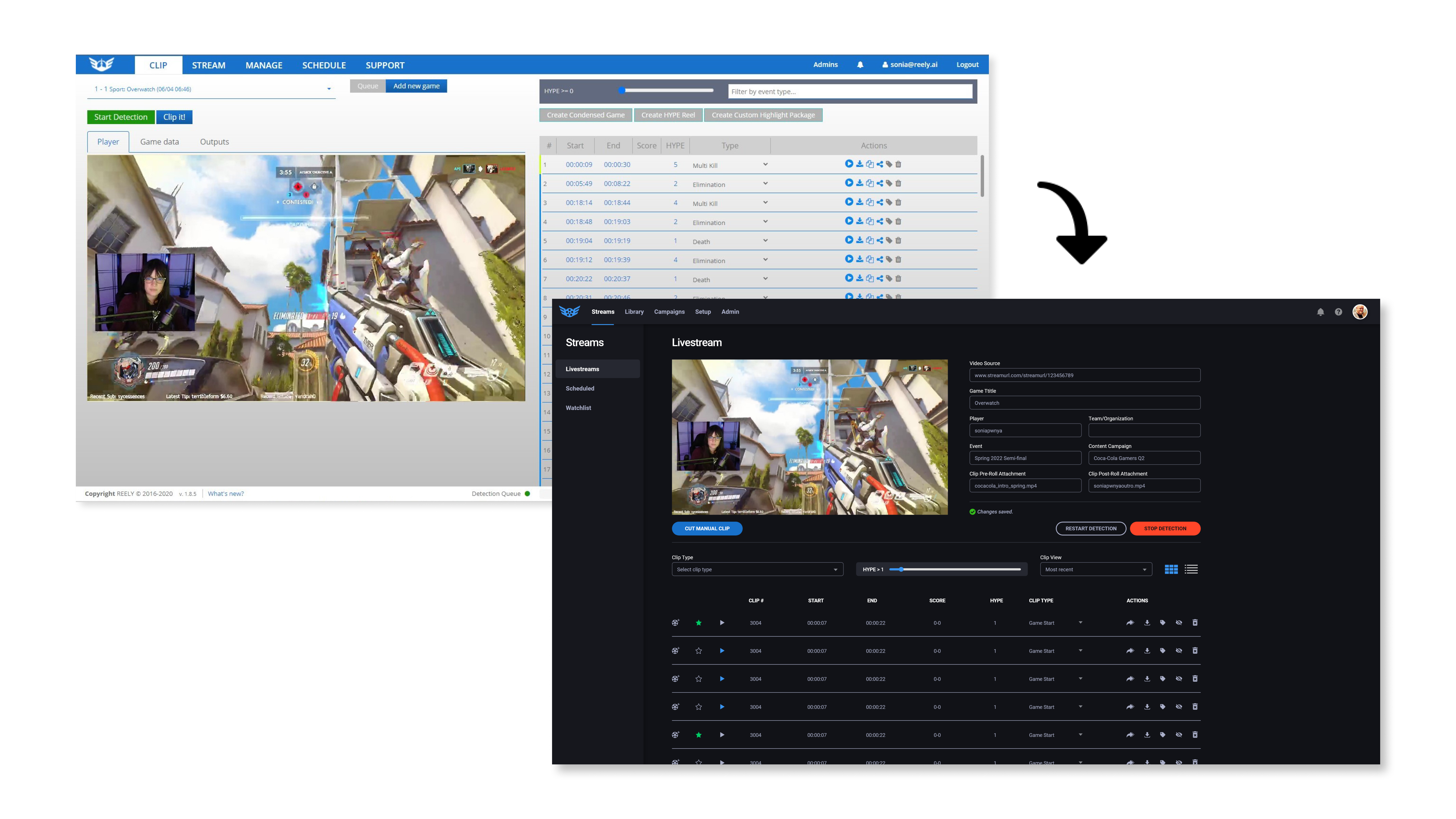 Overview of the Reely web app interface
